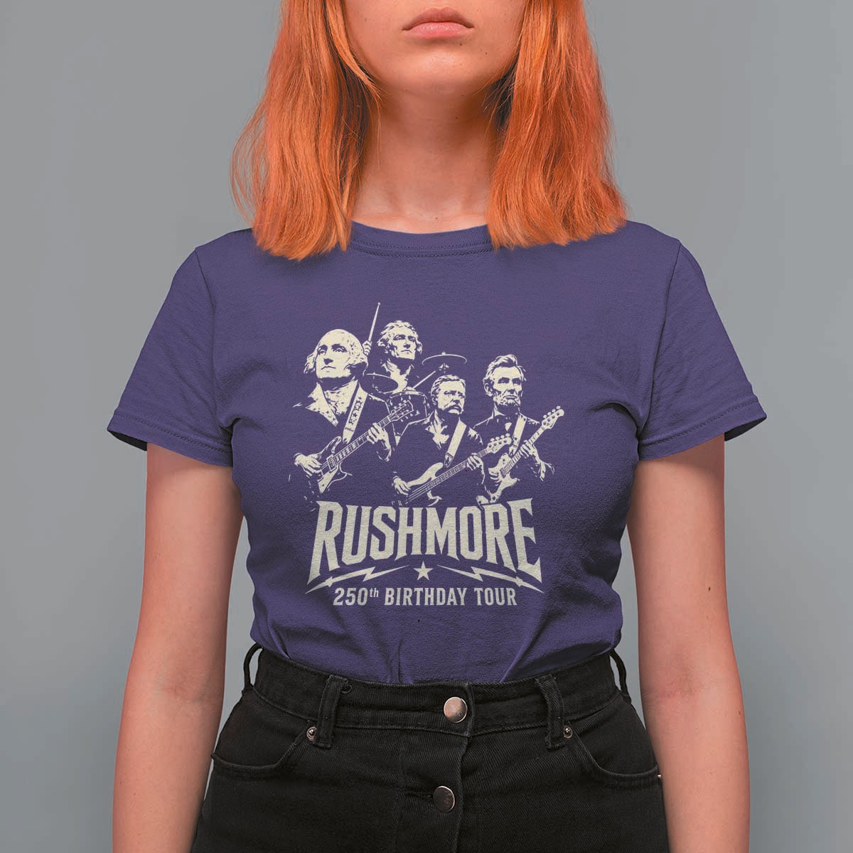 Rushmore 250th Birthday Tour Band T Shirt For Women Presidents Rock Concert Historical Collages