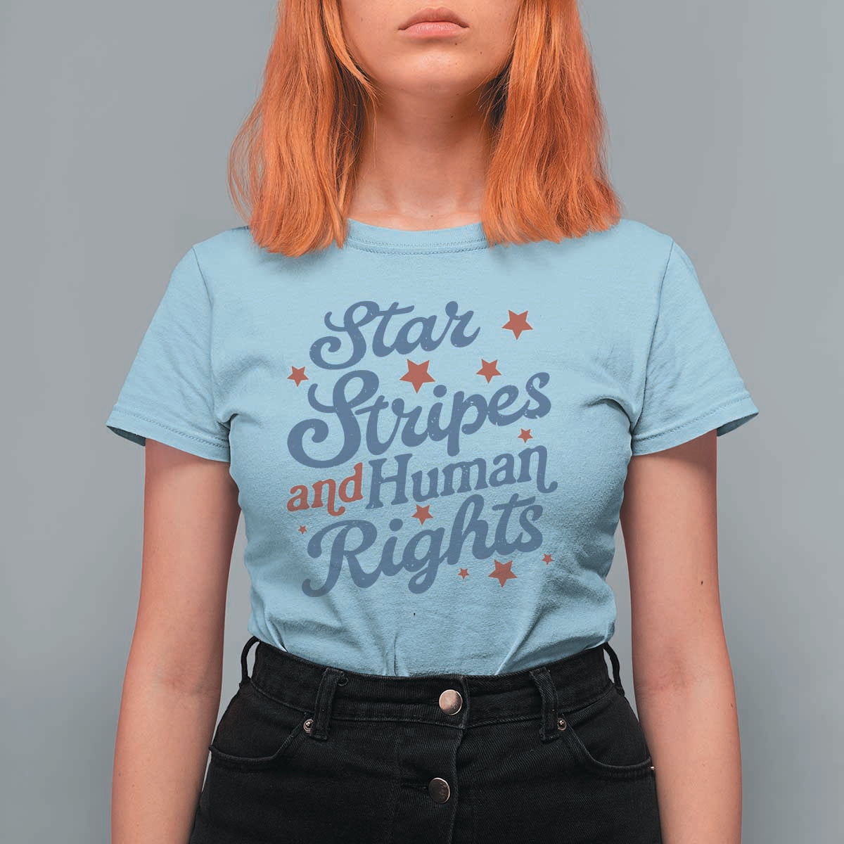 Stars and Stripes and Human Rights T Shirt For Women Progressive Patriotic Equality Modern Patriot