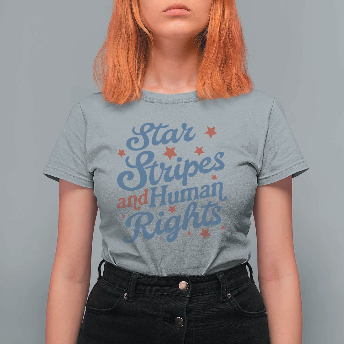 Stars and Stripes and Human Rights T Shirt For Women Progressive Patriotic Equality Modern Patriot