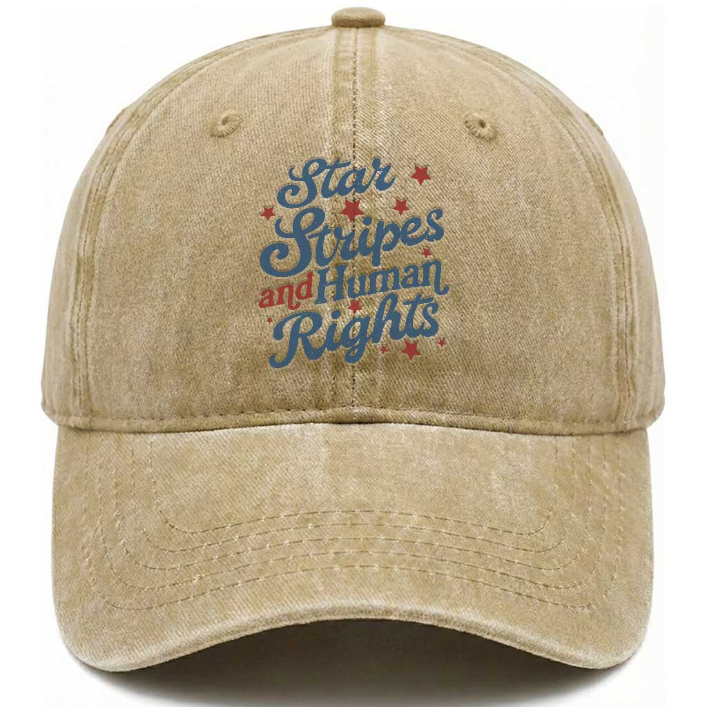 Stars and Stripes and Human Rights Washed Cotton Baseball Cap Progressive Patriotic Equality Modern Patriot