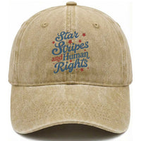 Stars and Stripes and Human Rights Washed Cotton Baseball Cap Progressive Patriotic Equality Modern Patriot