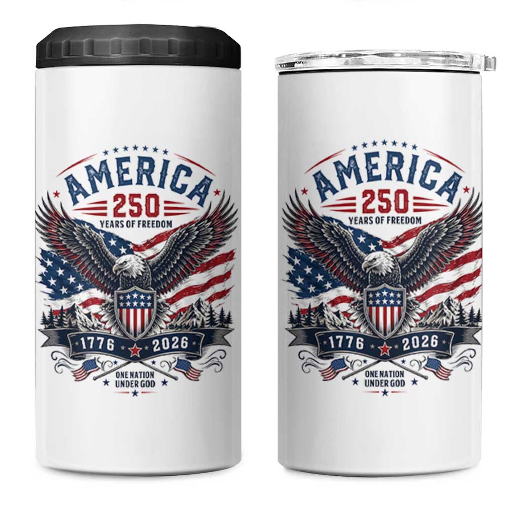 250 Years of Freedom Patriotic Eagle 4 in 1 Can Cooler Tumbler One Nation Under God 1776-2026 250th Anniversary