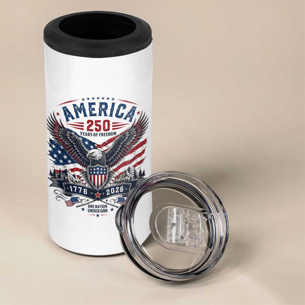 250 Years of Freedom Patriotic Eagle 4 in 1 Can Cooler Tumbler One Nation Under God 1776-2026 250th Anniversary