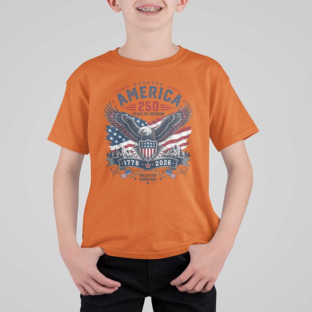 250 Years of Freedom Patriotic Eagle T Shirt For Kid One Nation Under God 1776-2026 250th Anniversary