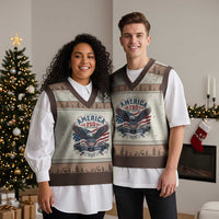 250 Years of Freedom Patriotic Eagle V-Neck Knit Sweater Vest One Nation Under God 1776-2026 250th Anniversary