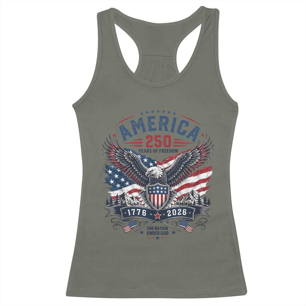 250 Years of Freedom Patriotic Eagle Racerback Tank Top One Nation Under God 1776-2026 250th Anniversary