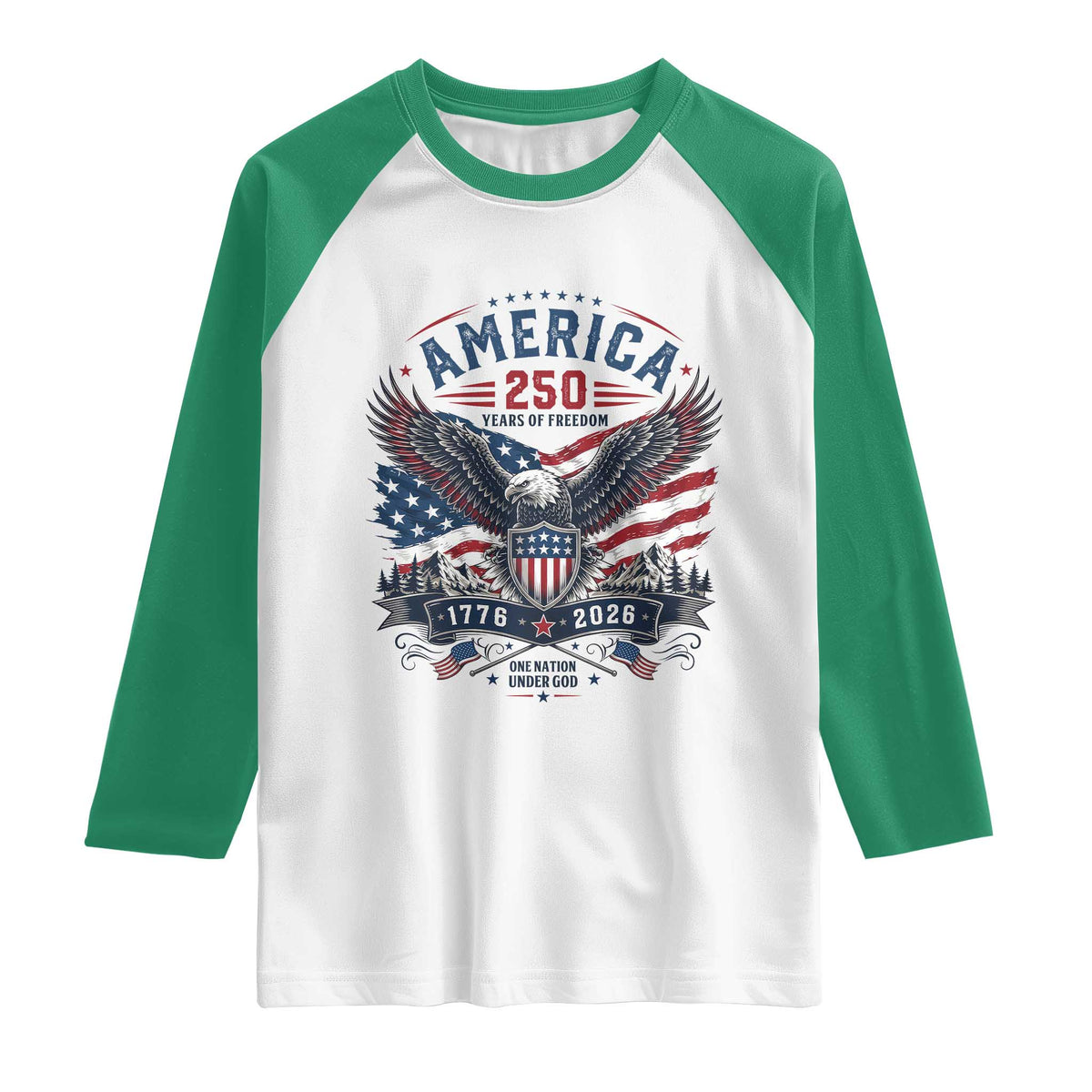250 Years of Freedom Patriotic Eagle Raglan Shirt One Nation Under God 1776-2026 250th Anniversary