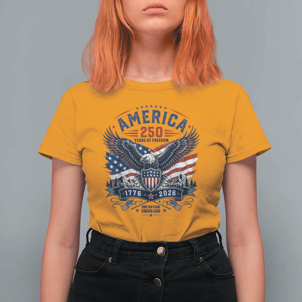 250 Years of Freedom Patriotic Eagle T Shirt For Women One Nation Under God 1776-2026 250th Anniversary