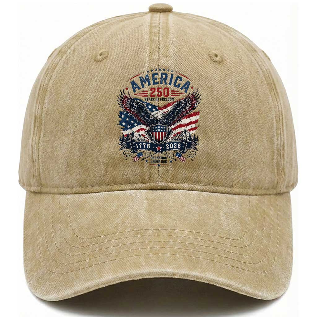 250 Years of Freedom Patriotic Eagle Washed Cotton Baseball Cap One Nation Under God 1776-2026 250th Anniversary