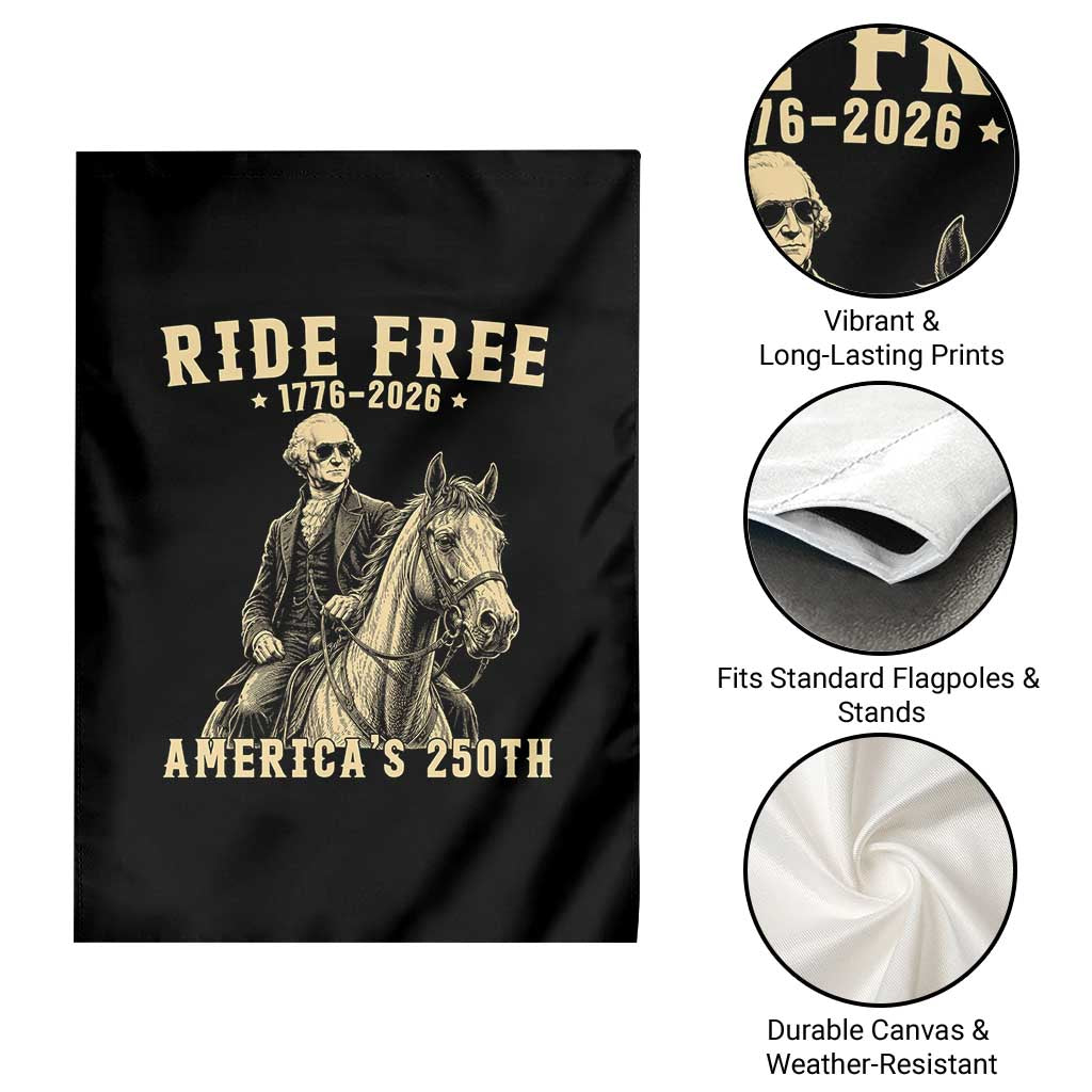 Ride Free 1776-2026 George Washington on Horseback Graphic Garden Flag Vintage 250th Anniversary Semiquincentennial