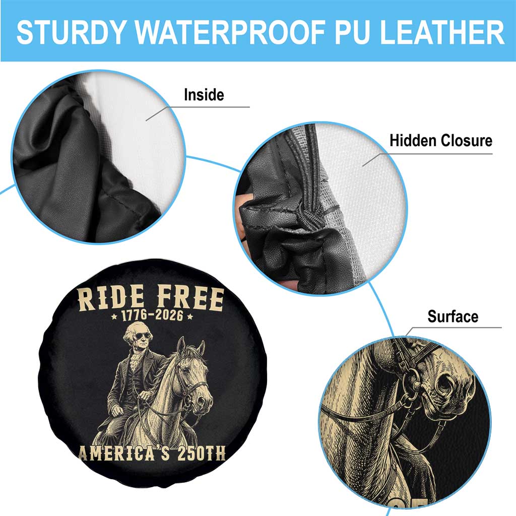 Ride Free 1776-2026 George Washington on Horseback Graphic Spare Tire Cover Vintage 250th Anniversary Semiquincentennial