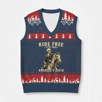 Ride Free 1776-2026 George Washington on Horseback Graphic V-Neck Knit Sweater Vest Vintage 250th Anniversary Semiquincentennial