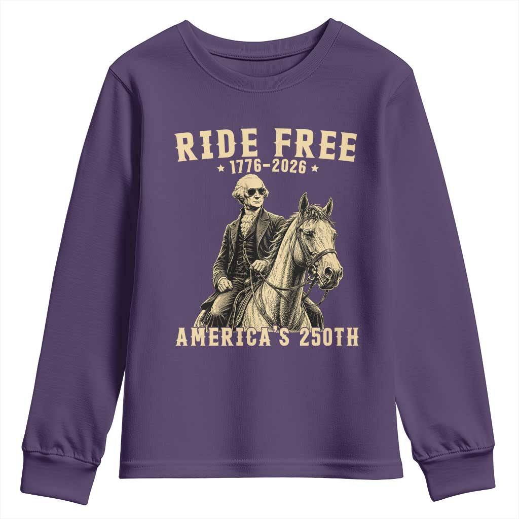 Ride Free 1776-2026 George Washington on Horseback Graphic Youth Sweatshirt Vintage 250th Anniversary Semiquincentennial
