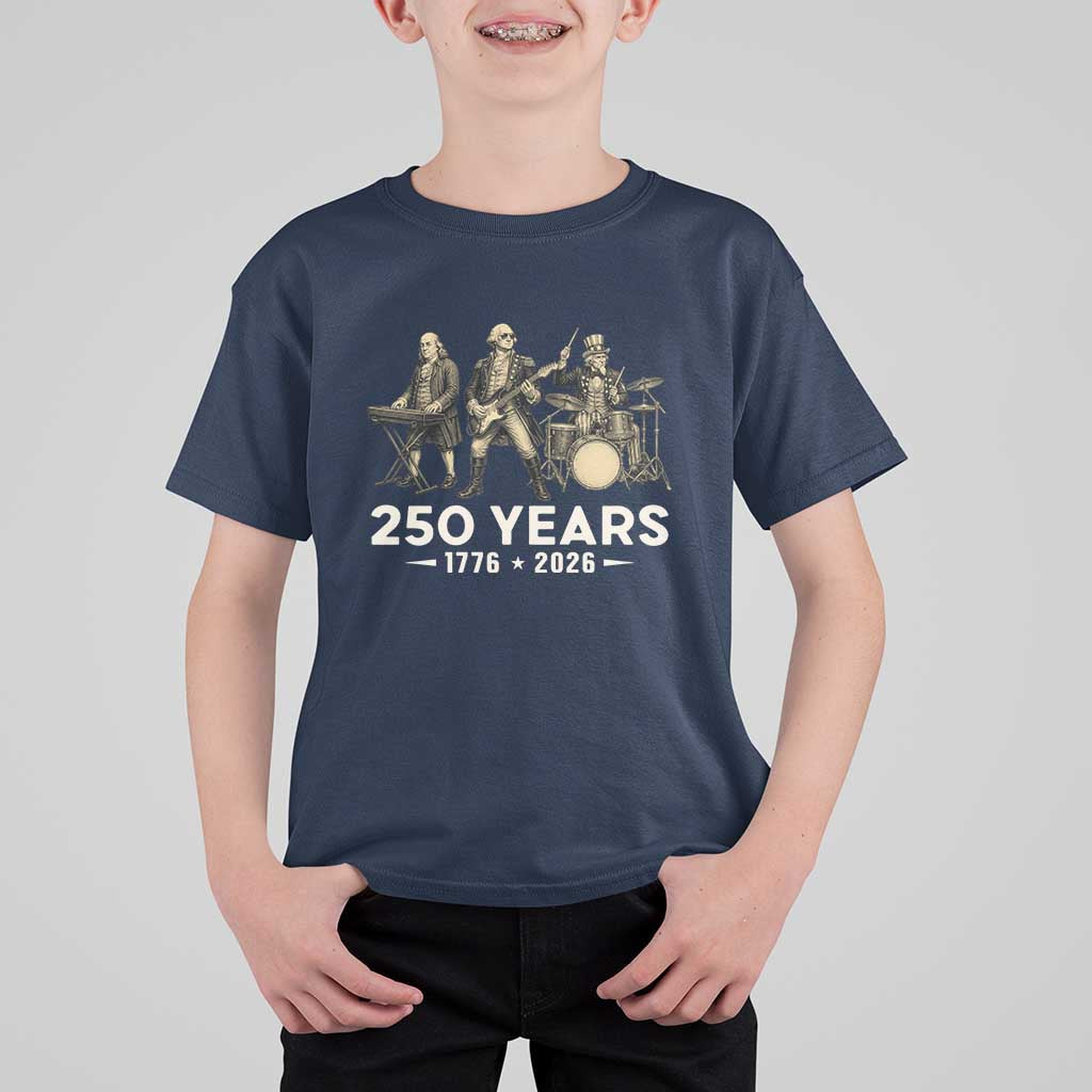 250 Years 1776-2026 Founding Fathers Rock Band T Shirt For Kid George Washington Benjamin Franklin Uncle Sam