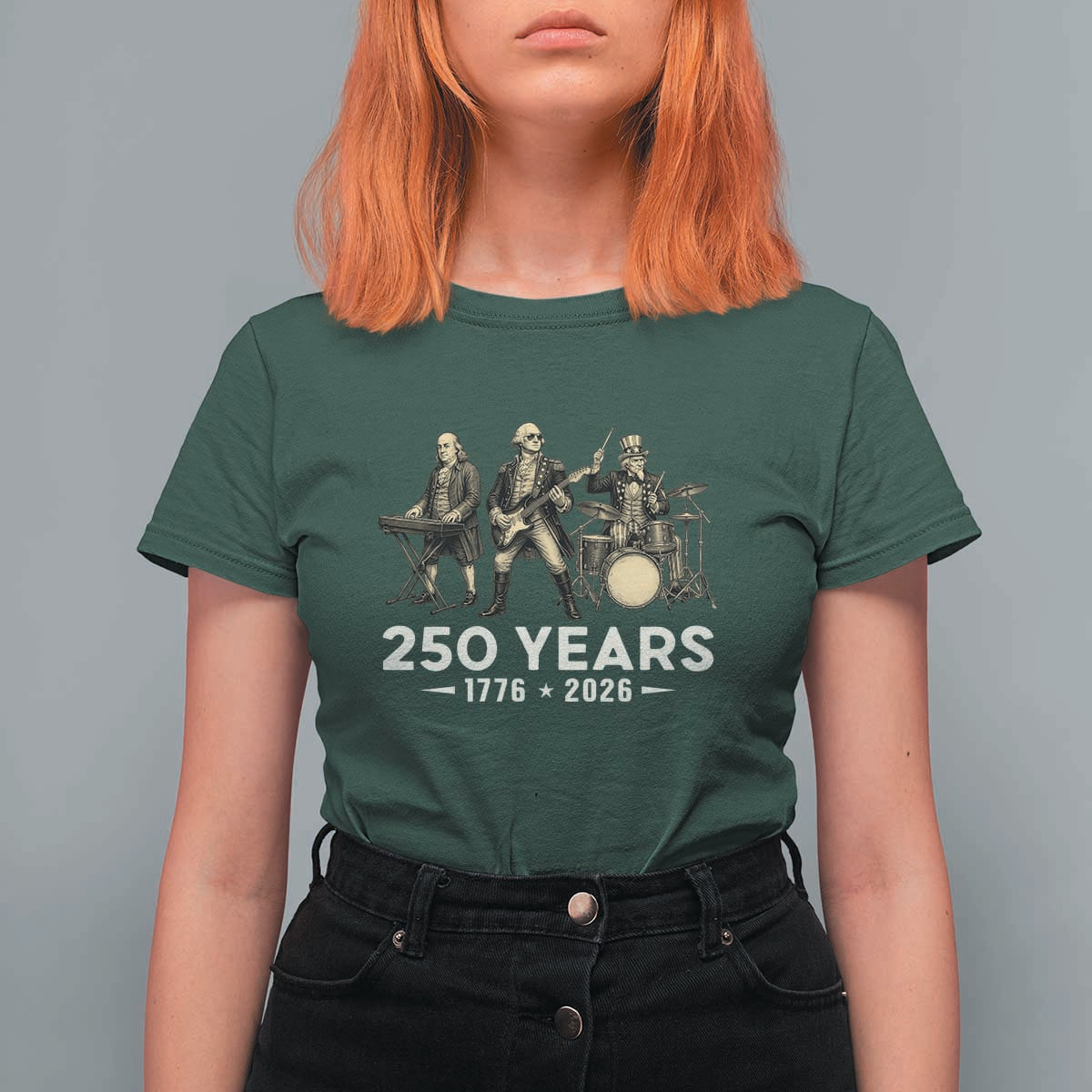 250 Years 1776-2026 Founding Fathers Rock Band T Shirt For Women George Washington Benjamin Franklin Uncle Sam