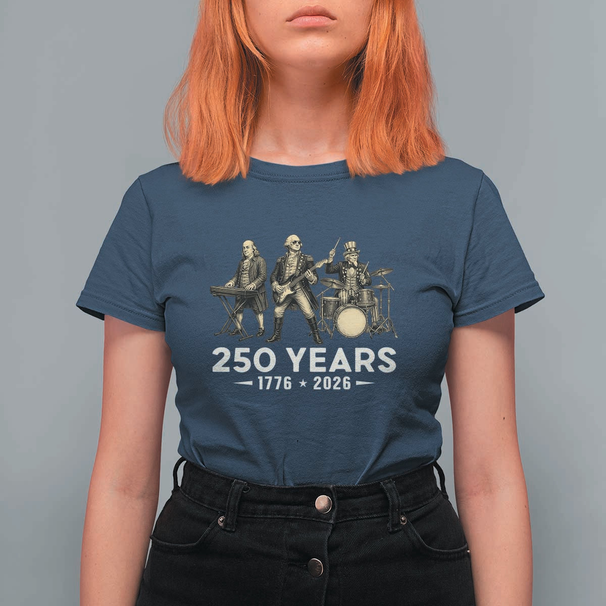 250 Years 1776-2026 Founding Fathers Rock Band T Shirt For Women George Washington Benjamin Franklin Uncle Sam