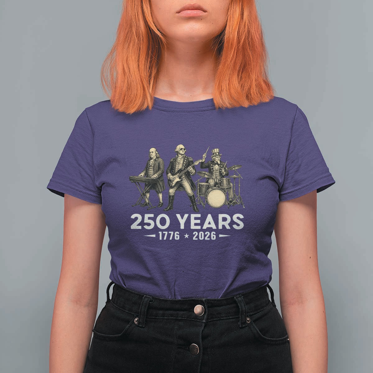 250 Years 1776-2026 Founding Fathers Rock Band T Shirt For Women George Washington Benjamin Franklin Uncle Sam
