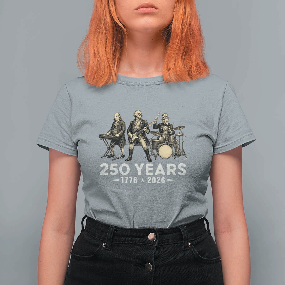 250 Years 1776-2026 Founding Fathers Rock Band T Shirt For Women George Washington Benjamin Franklin Uncle Sam