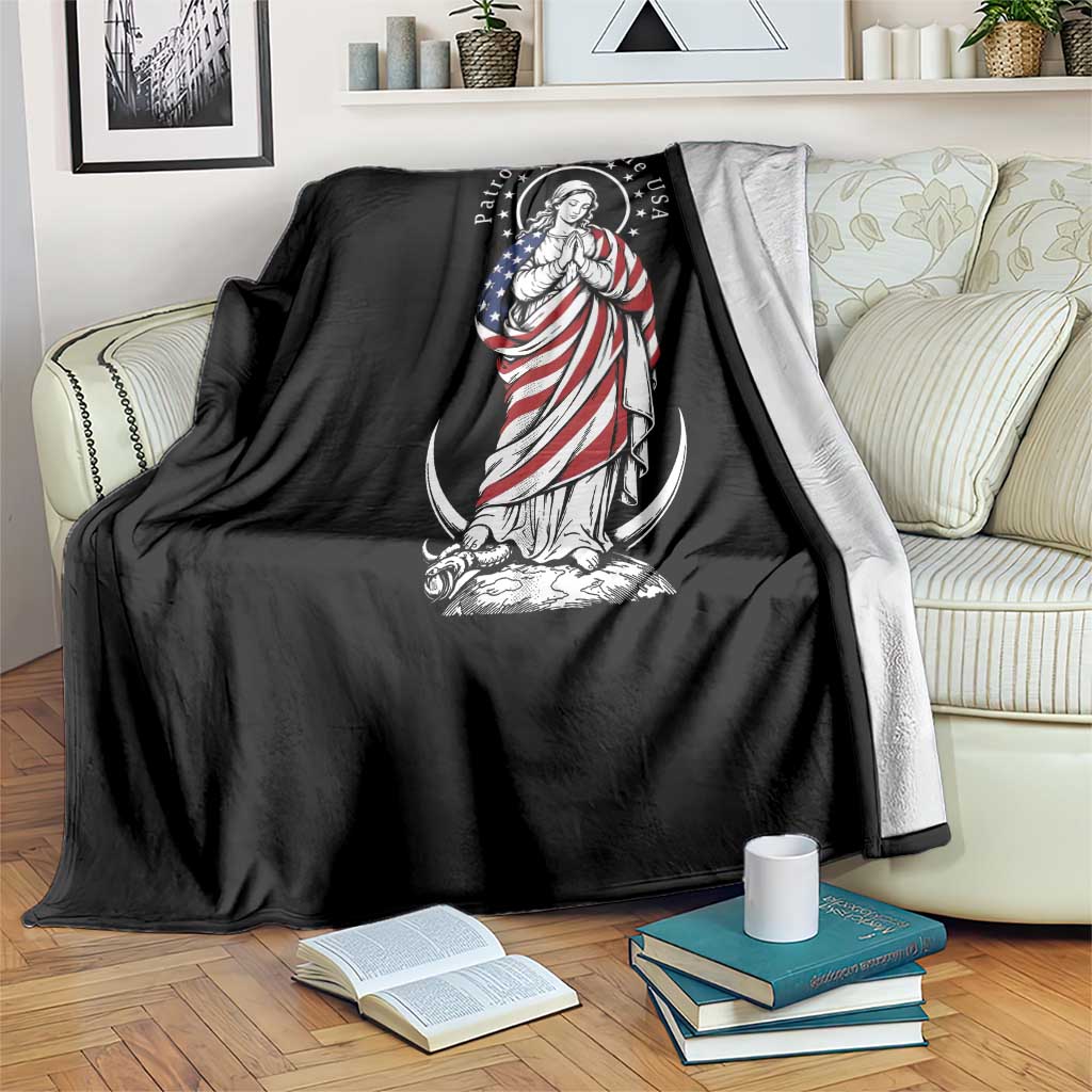Patroness of the USA Virgin Mary Graphic Throw Blanket Patriotic American Flag Catholic Faith