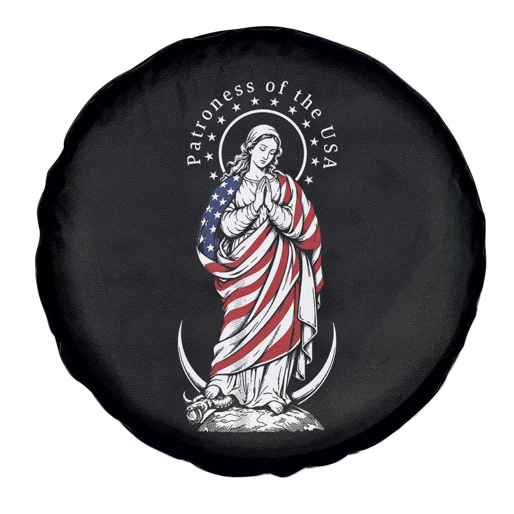 Patroness of the USA Virgin Mary Graphic Spare Tire Cover Patriotic American Flag Catholic Faith