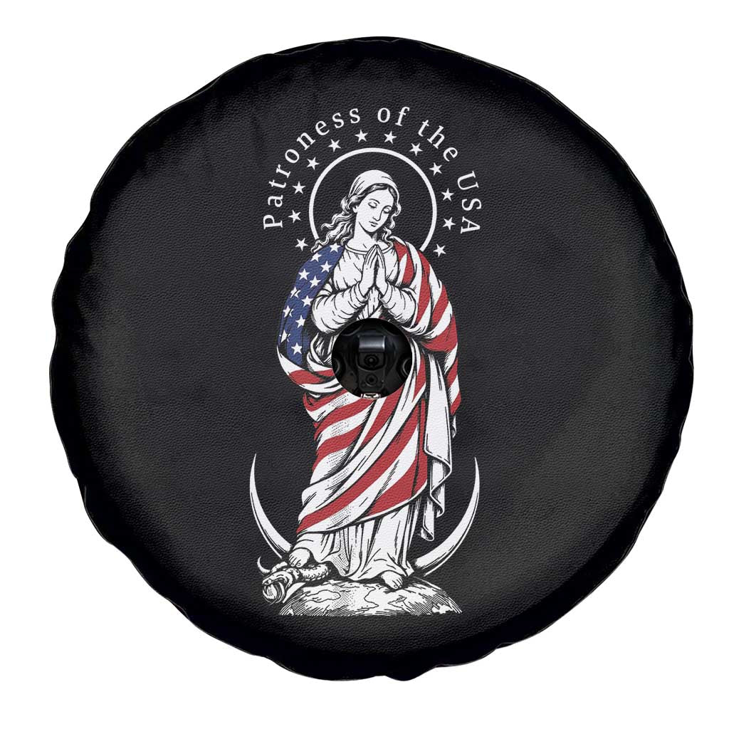 Patroness of the USA Virgin Mary Graphic Spare Tire Cover Patriotic American Flag Catholic Faith