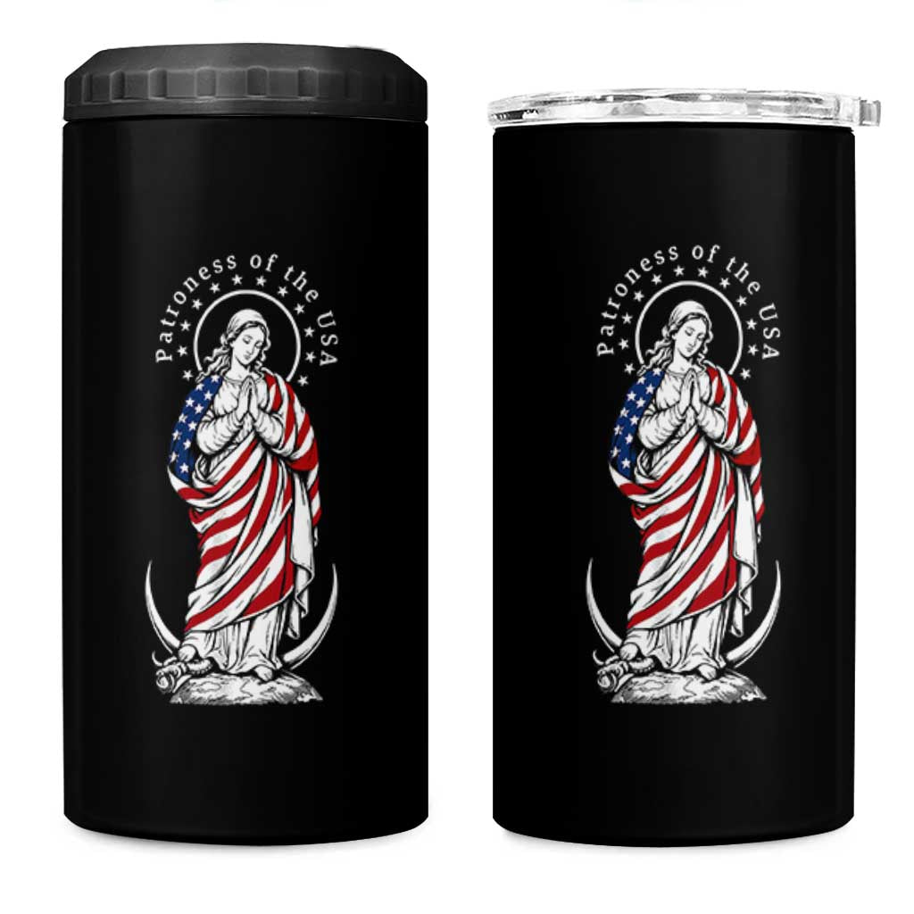 Patroness of the USA Virgin Mary Graphic 4 in 1 Can Cooler Tumbler Patriotic American Flag Catholic Faith