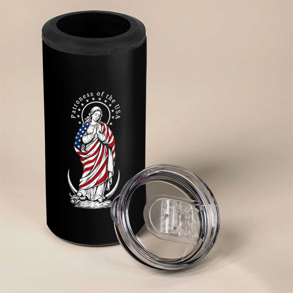 Patroness of the USA Virgin Mary Graphic 4 in 1 Can Cooler Tumbler Patriotic American Flag Catholic Faith