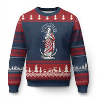 Patroness of the USA Virgin Mary Graphic Ugly Christmas Sweater Patriotic American Flag Catholic Faith