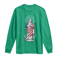 Patroness of the USA Virgin Mary Graphic Long Sleeve Shirt Patriotic American Flag Catholic Faith