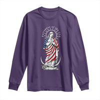 Patroness of the USA Virgin Mary Graphic Long Sleeve Shirt Patriotic American Flag Catholic Faith