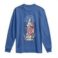 Patroness of the USA Virgin Mary Graphic Long Sleeve Shirt Patriotic American Flag Catholic Faith