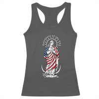 Patroness of the USA Virgin Mary Graphic Racerback Tank Top Patriotic American Flag Catholic Faith