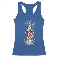 Patroness of the USA Virgin Mary Graphic Racerback Tank Top Patriotic American Flag Catholic Faith