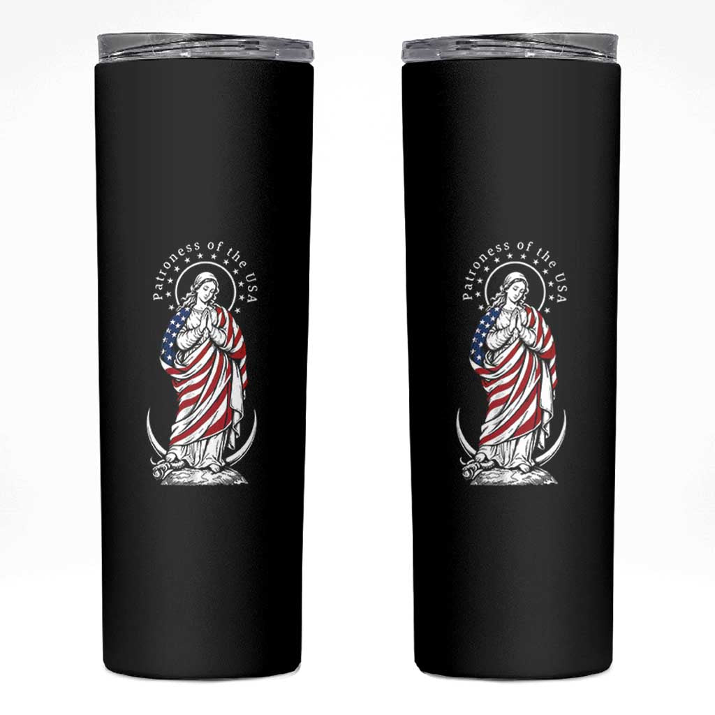 Patroness of the USA Virgin Mary Graphic Skinny Tumbler Patriotic American Flag Catholic Faith