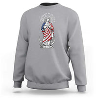 Patroness of the USA Virgin Mary Graphic Sweatshirt Patriotic American Flag Catholic Faith