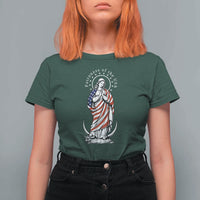 Patroness of the USA Virgin Mary Graphic T Shirt For Women Patriotic American Flag Catholic Faith