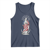 Patroness of the USA Virgin Mary Graphic Tank Top Patriotic American Flag Catholic Faith