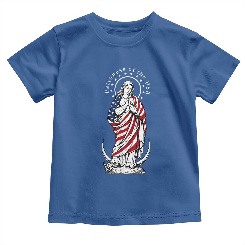 Patroness of the USA Virgin Mary Graphic Toddler T Shirt Patriotic American Flag Catholic Faith