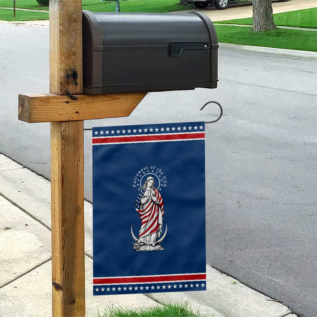Patroness of the USA Virgin Mary Graphic Patriotic Garden Flag American Flag Catholic Faith
