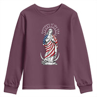 Patroness of the USA Virgin Mary Graphic Youth Sweatshirt Patriotic American Flag Catholic Faith