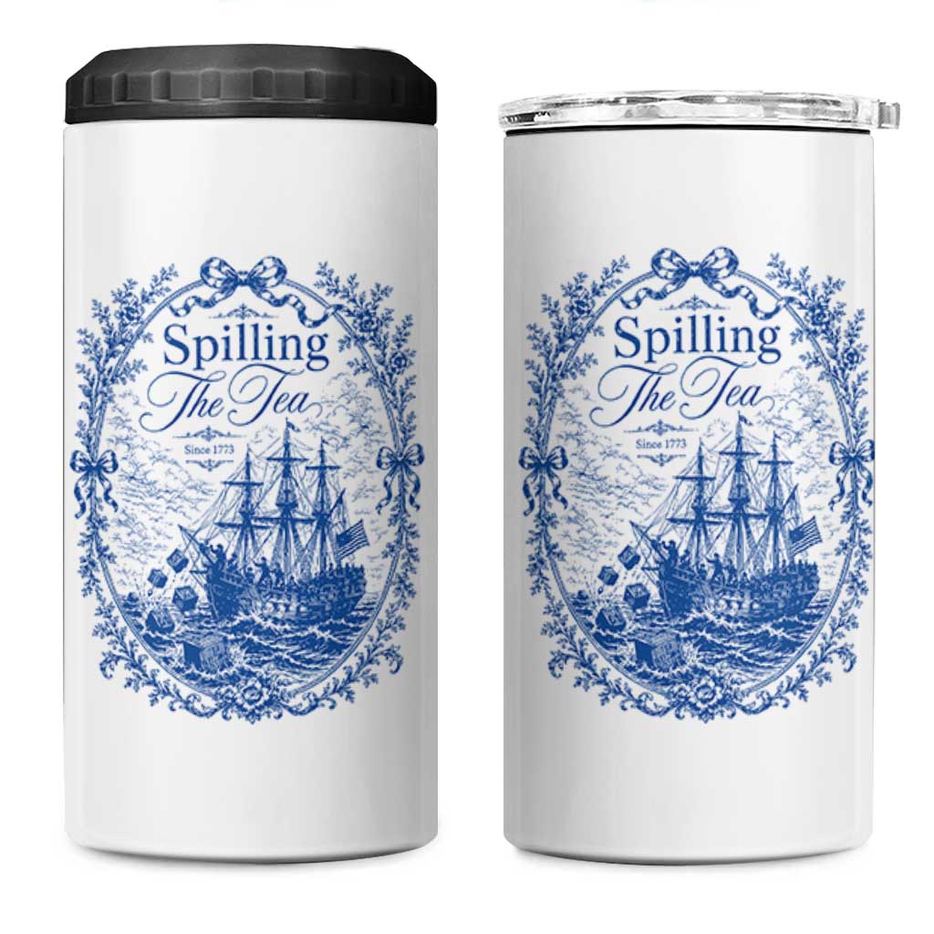 Spilling The Tea Since 1773 Boston Tea Party 4 in 1 Can Cooler Tumbler Funny Historical Toile Graphic American History Humor