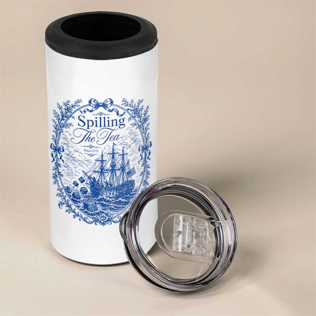 Spilling The Tea Since 1773 Boston Tea Party 4 in 1 Can Cooler Tumbler Funny Historical Toile Graphic American History Humor