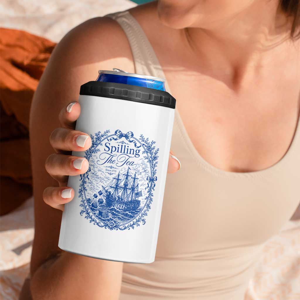 Spilling The Tea Since 1773 Boston Tea Party 4 in 1 Can Cooler Tumbler Funny Historical Toile Graphic American History Humor
