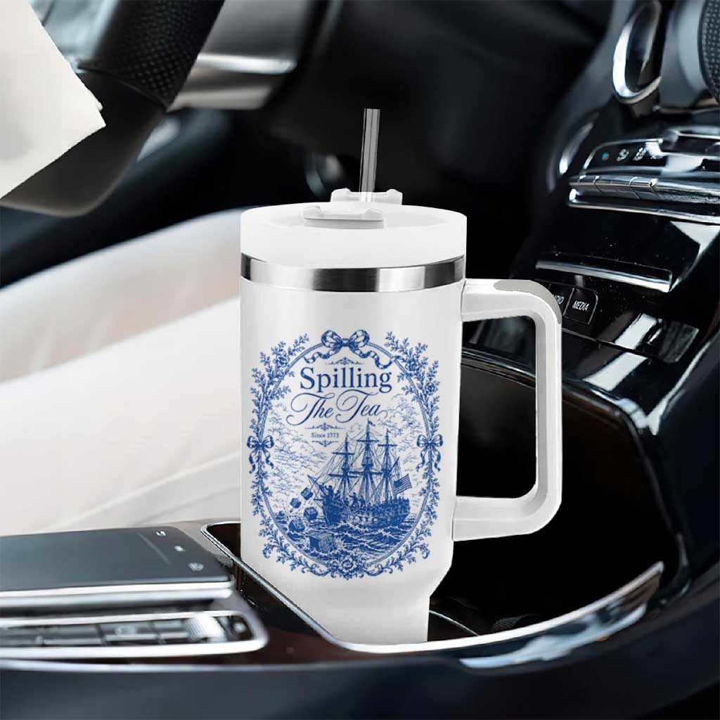Spilling The Tea Since 1773 Boston Tea Party Tumbler With Handle Funny Historical Toile Graphic American History Humor