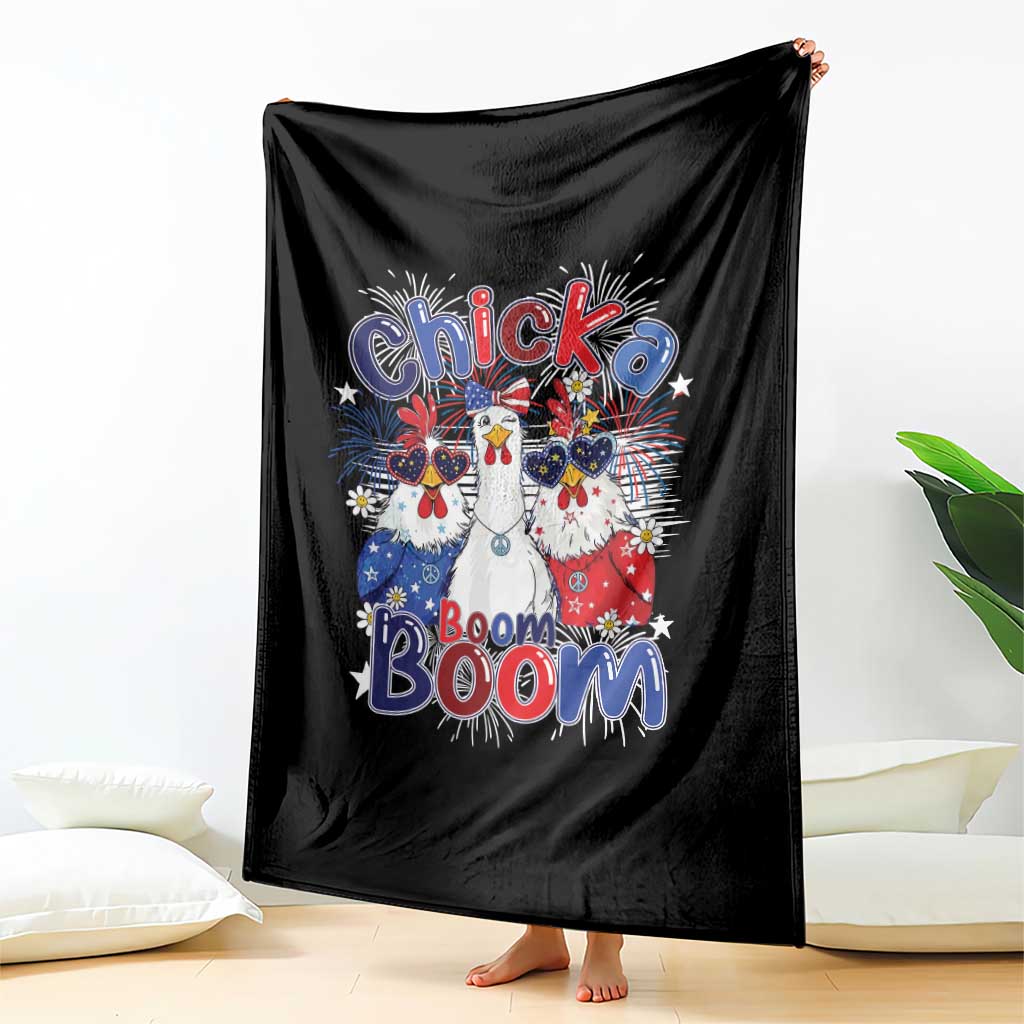 Funny Patriotic Chickens 4th of July Fireworks Throw Blanket Retro Chicka Boom Boom Hen Rooster Chick Graphic