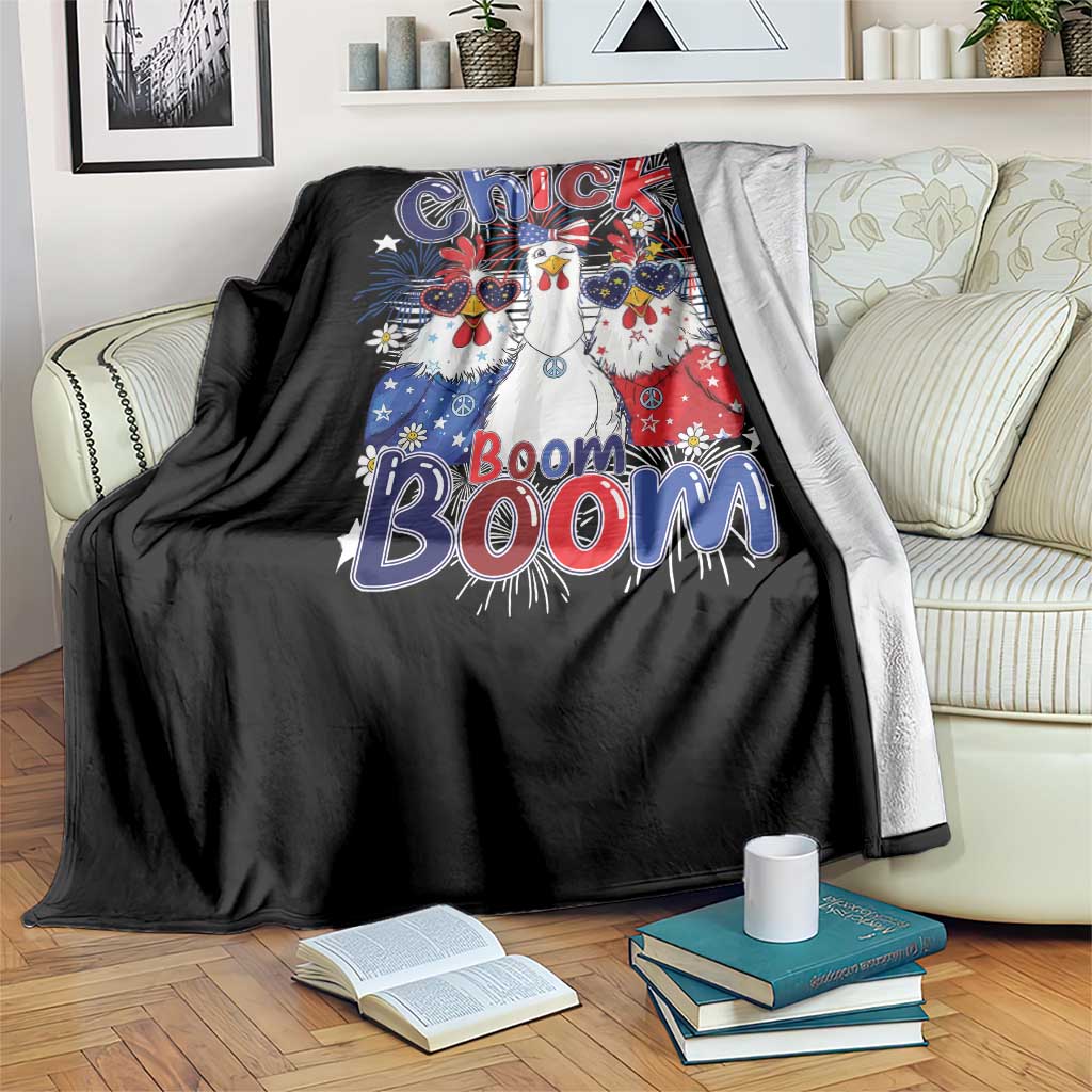Funny Patriotic Chickens 4th of July Fireworks Throw Blanket Retro Chicka Boom Boom Hen Rooster Chick Graphic