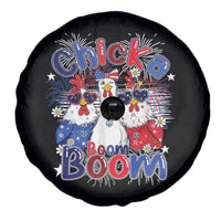 Funny Patriotic Chickens 4th of July Fireworks Spare Tire Cover Retro Chicka Boom Boom Hen Rooster Chick Graphic