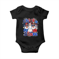Funny Patriotic Chickens 4th of July Fireworks Baby Onesie Retro Chicka Boom Boom Hen Rooster Chick Graphic