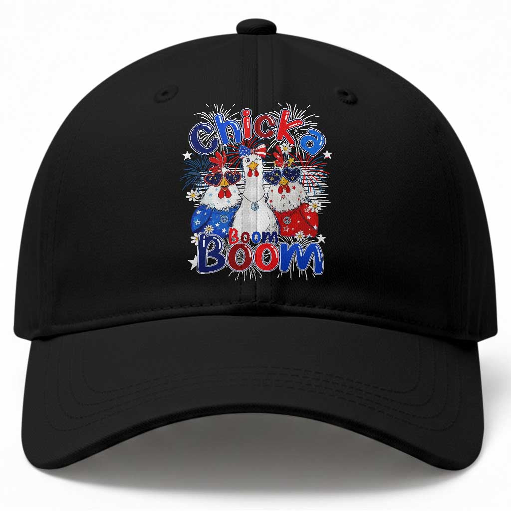 Funny Patriotic Chickens 4th of July Fireworks Baseball Cap Retro Chicka Boom Boom Hen Rooster Chick Graphic