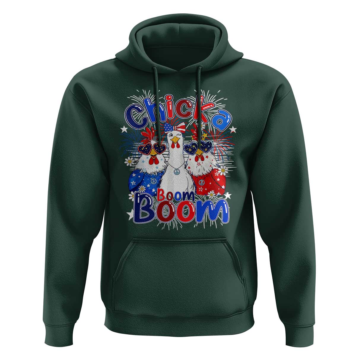 Funny Patriotic Chickens 4th of July Fireworks Hoodie Retro Chicka Boom Boom Hen Rooster Chick Graphic